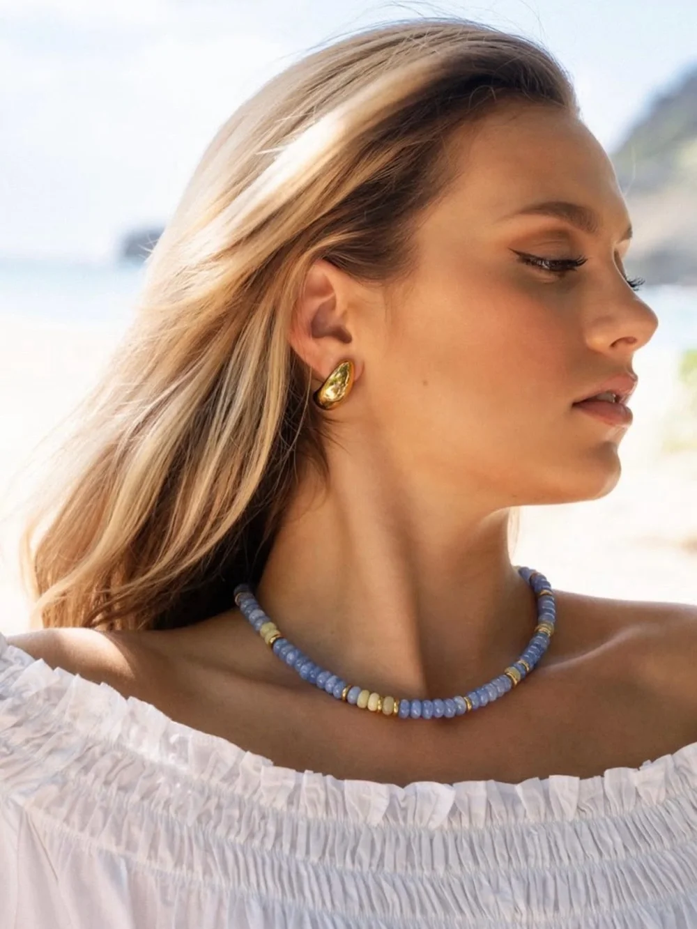 Beaded Stone Stacker Necklace: Light Blue and Light Green Quartz by Mayamar